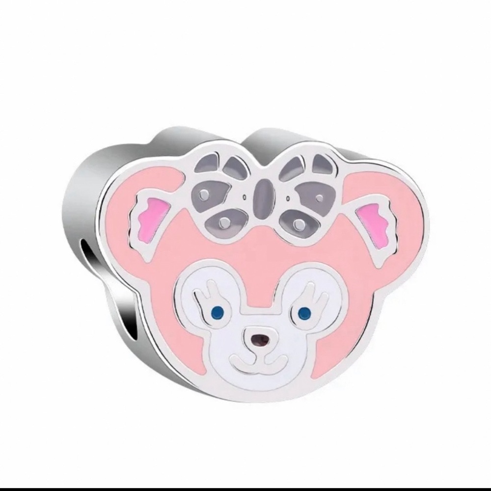 NEW•Silver and Peach enamel Bear DIY charm